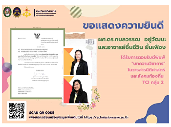 Congratulations to Asst. Prof. Dr.
Kamonwan Yuwattana and Ajarn
Chuencheewin Yimfueng received
acceptance for publication of TCI Group
2 academic articles.