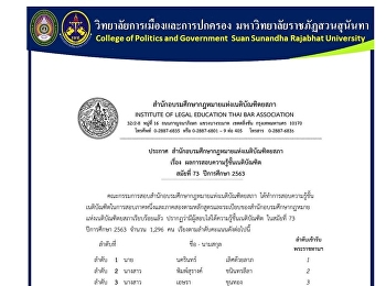 ขอแสดงความยินดีกับพี่ๆที่สำเร็จเป็นเนติบัณฑิตไทย
สมัยที่ 73 โดยนายอรรถพล ชมพัฒนา พี่บอล
มีคะแนนสูงสุดเป็นลำดับที่ 7