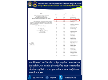 Jurisprudence Suan Sunandha Rajabhat
University Congratulations to Pol Lt.
Col. Archawin Suwiranit (Pee To) who
passed the selection test for inducting
as a judicial official in the position
of Assistant Justice for the year 2021.