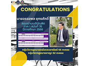Congratulations to law student, Mr.
Akkaphon Yuthasak, for passing the bar
exam.