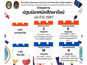 I would like to inform you of the
orientation schedule for new students.
Academic year 2024, both at the
university and college levels/ Bangkok
classrooms and Nakhon Pathom classrooms