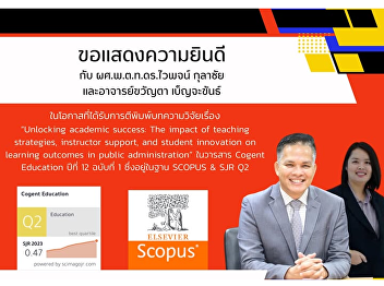 Congratulations to Assistant Professor,
Police Lieutenant Colonel Dr. Wiphachon
Kulachai, Deputy Dean for Research and
Academic Services and Ms. Kwanta
Benchakhan for having their academic
articles published.