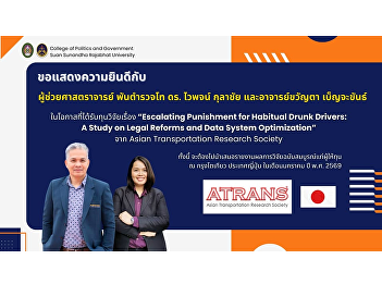 Congratulations to Assistant Professor,
Police Lieutenant Colonel Dr. Wiphachon
Kulachai and Ms. Kwanta Benchakhan on
the occasion of receiving research
funding.